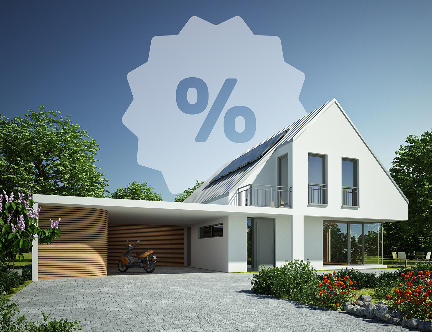 Haus mit einem Rabatt Symbol